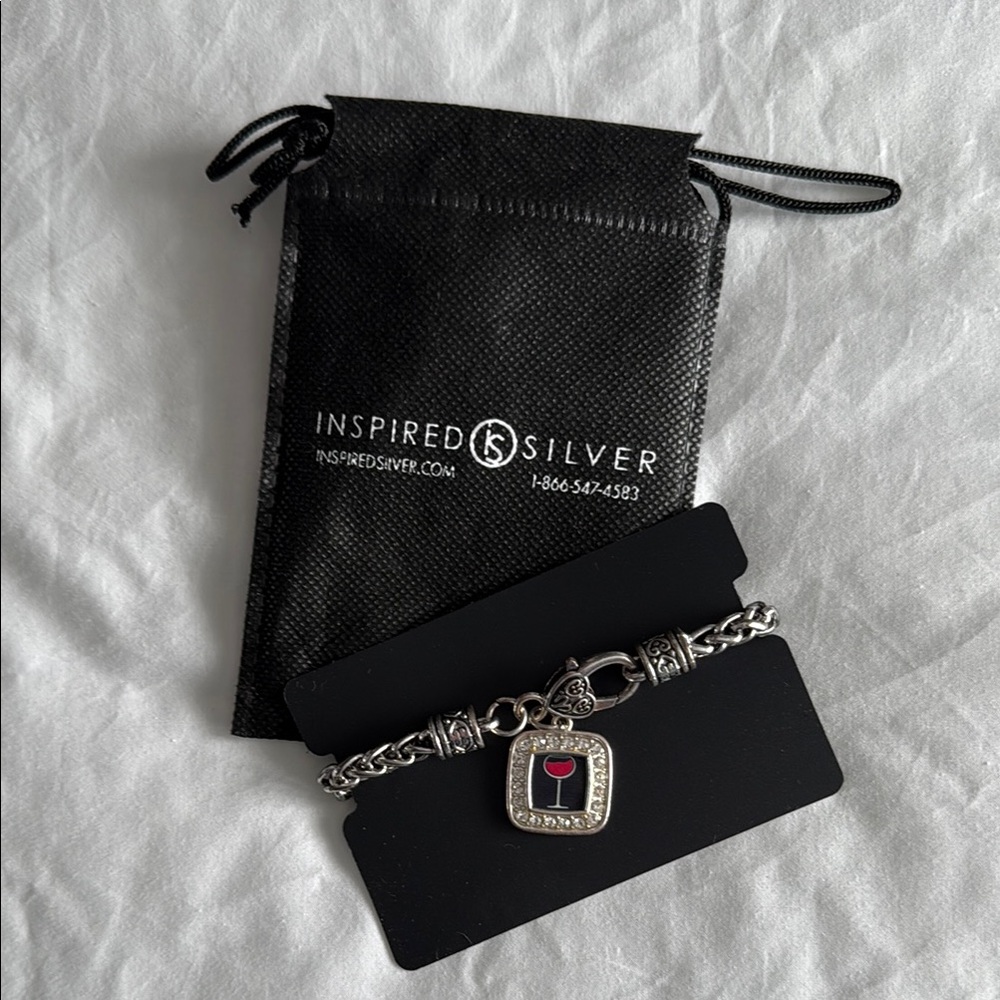 Inspired Silver Square Wine Charm Bracelet